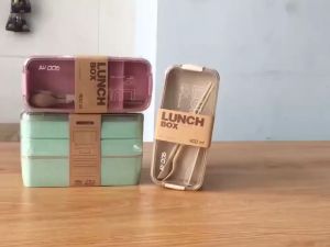900ml Wheat Straw Lunch Box Stackable Bento Box Kit With Spoon & Fork Microwave Safe for Kids Adults Personalised Gift 3-In-1 Compartment Meal Prep Containers