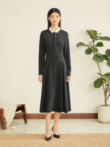 Elastic Silk-blend Autumn French Dress