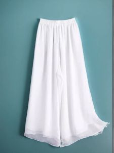 High Waist Thin Chiffon Pearl Skirt Pants Womens Summer Dance Yoga Art Zen Ancient Style Wide Leg Pants High Density Pearl