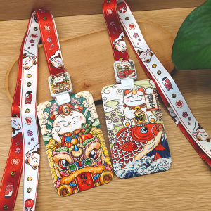 Cute Cat Brand ID Card Holder Lanyard Retractable Buckle Campus Dining Card Wallet ABS Material Business Storage Organizer