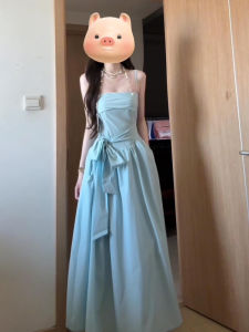 ZHENMANZI | French Blue Bow Off-Shoulder Cinched Waist Strapless Dress