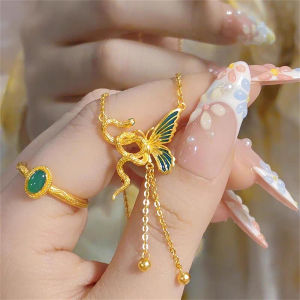 New Chinese Style 24K Gold Enamel Snake Butterfly Necklace Womens Titanium Steel Pendant Alloy Chain  out Design Jewelry
