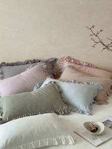 High-End Korean Style Double Layer Cotton Lace Pillowcases Soft Pure Color 48x74cm Home Use Pillow Covers Pair