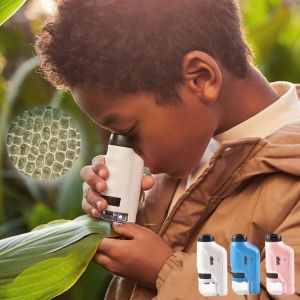 Mini Pocket Microscope Kit 60X-120X Magnification Lab Handheld Microscope Battery Powered Microscope With LED Light Kids Science Microscop