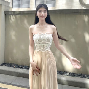 CHANGTONG | Lace Trimmed Waist Slimming French Style Elegant Dress