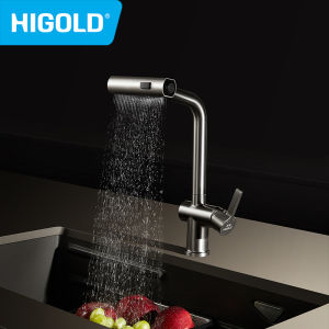HIGOLD Waterfall Faucet 304 Stainless Steel Faucet 360° Swivel Pull Out Waterfall Faucet Multi-Function Rainfall Faucet