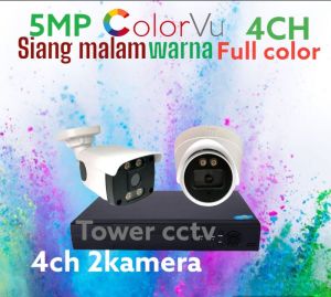 PAKET CCTV COLORVU 5MP 4 CHANNEL 2 KAMERA FULL COLOR SIANG MALAM WARNA
