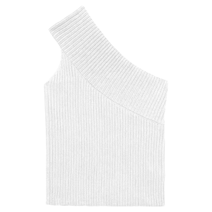 YUEZHONGWEI | White Irregular Shoulder Ice Silk Knitted Vest Women Summer Outerwear Slim Fit Short Sleeveless Top Fashionable Commute Style