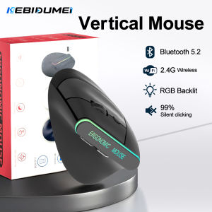 Kebidumei | KEBIDUMEI RGB Vertical Mouse Bluetooth Wireless Mouse 1600DPI 6 Button Gaming Mice USB Receive Rechargeable Computer Accessories