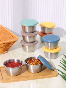 6Pcs Stainless Steel Salad Dressing Cups / Small Leak-proof Box with Lid / Sauce Containers Seasoning Box