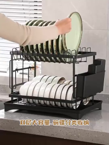 SG🔥【READY STOCK】Dish drain rack Automatic drainage Stainless steel Dish rack Kitchen Countertop drain rack