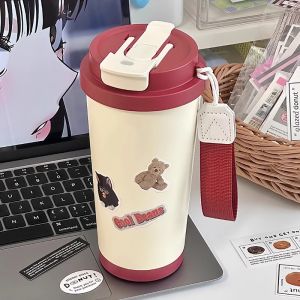 Retro Stainless Steel 316 Coffee Cup Portable Office Water Cup Cute Simple Design Straw Included Outdoor Thermos Beverage Cup