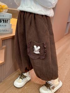 กางเกงวอร์มผ้าขนแกะรูดสำหรับเด็กผู้หญิงฤดูใบไม้ร่วง/ฤดูหนาว กางเกงขายาวทรงหลวมสไตล์เกาหลีสำหรับเด็กผู้หญิง เสื้อผ้าเด็กผู้หญิง