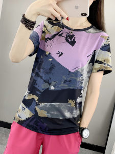 Womens Sporty round Neck Short Sleeve Quick Dry Ice Silk Light Weight Breathable T-Shirt Moisture Wicking Summer Outdoor Top