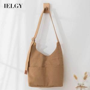 IELGY large-capacity multi-pocket Japanese style simple messenger canvas bag women