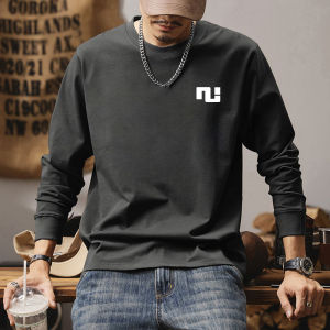 Heavyweight Pure Cotton Long Sleeve Mens T-Shirt Streetwear Hoodie Casual Style round Neck Print Design for Autumn Season