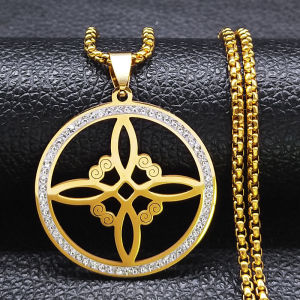 AFAWA Wicca Witch Knot Necklace for Women/Men Stainless Steel Crystal Witchcraft Amulet Necklace Jewelry Collar Nudo De La Bruja
