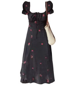 plus Size Floral Print Summer Dress Womens Short Sleeve A-Line Long Dress Slimming French Style Tea Break Fashionable