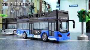 Childrens Pull Back Double Decker Bus with Sound Lights and Opening Doors Toy for Kids