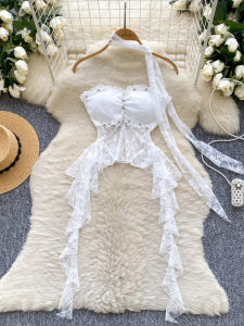 Áo Ba Lỗ Lưới Rộng Rãi Gợi Cảm Mùa Hè Cho Nữ Thiết Kế Ruy Băng Trang Trí Kim Cương Phong Cách Công Sở Áo Vest Thường Ngày