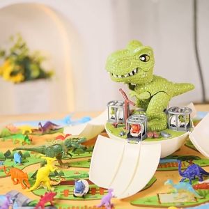 (Exquisite Gift Box Packaging) 59PCS Dinosaur Egg Toy Childrens Puzzle Simulation Animal Model Rail Car 3-6 Year Old Boy Dinosaur Boy Toy Childrens Christmas Gift Birthday Gift