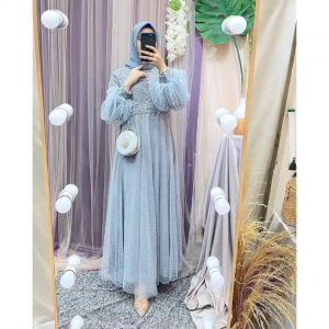 Maxi salsa size M L XL XXL gamis bahan tile onde lapis furing kombi brukat sleting karet belakang mutiara tembak di bagian depan gamis long dress baju muslim dress lebaran