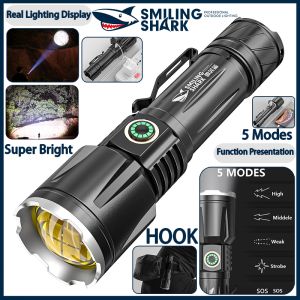 Smiling Shark Original Flashlight torch Light Powerful E525 Super Bright flash light Camping Light USB-Rechargeable Zoomable-Emergency-Outdoor Fishing Climbing