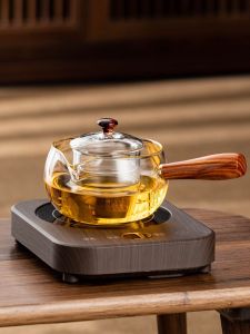Borosilicate Glass Teapot New Arrival Solid Wood Side Handle Tea Cooker Household Induction Cooker Small Health Care Tea Maker