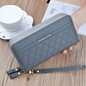 Ví Dài Nữ Bằng Da PU Có Khóa Kéo Đôi Dung Tích Lớn Kèm Dây Đeo Tay Đựng Thẻ Điện Thoại Kẹp Tiền
