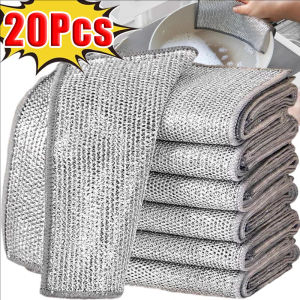 20pcs Kitchen Non-stick Oil Dish Clean Towel Washing Rags Multifunctional Non-Scratch Wire Dishcloth Thickened Steel Wire Cleaning Cloth Strong Rust Removal Steel Wire Dishwashing Cloth