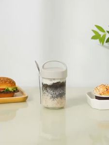 ถ้วยข้าว โอ๊ต,ถ้วยแก้ว มีฝา,ถ้วย โยเกิร์ต,ถ้วย 14 ออน พร้อม ฝา,ข้าวโอ๊ตค้างคืนสลัดผลไม้นมภาชนะที่เก็บอาหารแก้วถ้วยมีฝาอาหารเช้าและขวดโหลเมสันจาร์สช้อน