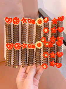 High Elasticity Telephone Line Hair Ties for Girls National Day Braid Hair Accessories Cute Girl Hair Bands Childrens Fashion Jewelry