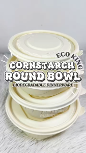 ECO KING 10PCS CORNSTARCH ROUND BOWL 500ML 700ML 1000ML 1500ML WITH LID BIODEGRADABLE DISPOSABLE