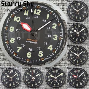 Starry Sky 29mm Green Words Black Pilot Watch Dial Watch Hands With Luminous Fits NH35/ETA PT5000 Automatic Movement Watch Parts