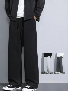 Warrior | Mens Casual Straight Leg Pants Black Sporty Comfort Loose Fit Long Trousers for Spring and Autumn
