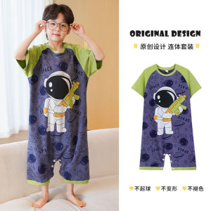Childrens One-Piece Pajamas Boys Spring and Autumn Pure Cotton Long Sleeves Thin 2024 New Arrival Boys One-Piece Sleeping Bag Homewear
