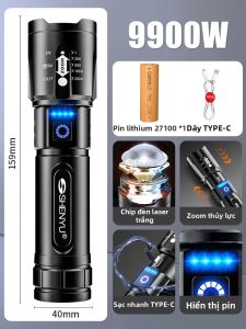 SHENYU | Đèn Pin Sạc LED Chói Xenon