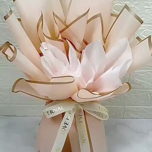 10 Sheets Flower Wrapping Paper with Golden Edges Waterproof Bouquet Packaging Ideal for DIY Weddings Birthdays Presents Package
