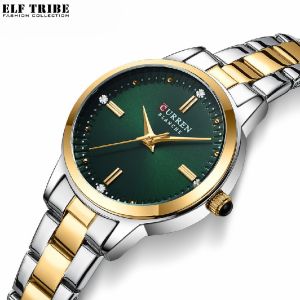 นาฬิกาผู้หญิง ELF TRIBE กันน้ำนาฬิกาควอตซ์สแตนเลสสายเหล็ก MODE Korea เพชรนาฬิกาข้อมือผู้หญิง