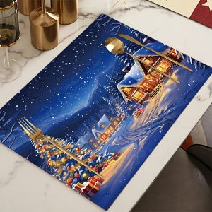 Tấm Lót Bàn Ăn Giáng Sinh 4 Mảnh VIKAMA Với Họa Tiết Cảnh Tuyết Trang Trí Bàn Ăn Lễ Hội Chất Liệu Polyester Không Dệt Dễ Vệ Sinh Thích Hợp Cho Các Buổi Họp Mặt Gia Đình & Tiệc Tùng Ngày Lễ.