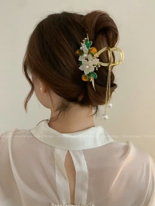 Kẹp tóc tua rua hoa ngọc trai kim cương giả thời trang kẹp tóc kim loại dành cho nữ