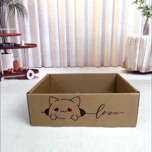Cat Bed Scratcher Box with Ice Pad Corrugated Cardboard Box Cat Toys Multifunctional Box