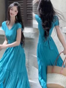 ZHENMANZI | French Holiday Style Sleeveless A-Line Long Dress