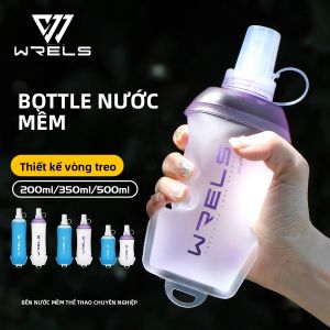 Bình Nước Thể Thao Ngoài Trời WRELS Miệng Rộng Chất Liệu TPU Mềm Gấp Gọn Được Nhẹ Không Chứa BPA Dùng Cho Cắm Trại Chạy Bộ Đạp Xe