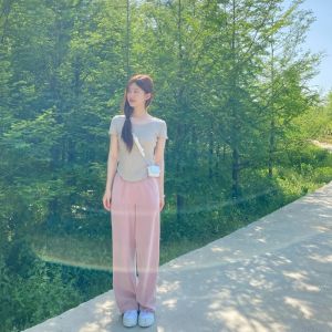 Loose Airy Pants High Waist Thickened Copper Ammonia Fiber Triacetate Ladies Commute Style Trousers Spring Season Pocket Detail