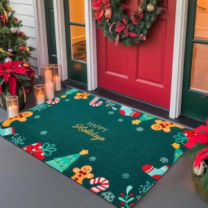 VIKAMA Christmas Door Mat Red Golden Merry Christmas New Year Snowflake Print Non Slip Rug For Front Door Porch Entry Decor