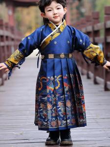 Elegant Traditional Hanfu Childrens Clothing for Boys Ming Dynasty Style Martial Arts Wind Tang Suit Horse Tail Skirt Classic Flying Fish Suit