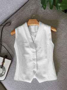 Áo Vest Nữ Mùa Thu Phong Cách Mới Cổ Điển Ngắn Không Tay Màu Trắng Đa Năng Chất Liệu Polyester Áo Vest Công Sở Thường Ngày