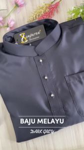 BAJU MELAYU SEMPURNA 2026 SLIM FIT KAIN COTTON DARK GREY SEPASANG DEWASA & BUDAK [ C004BM ] BAJU RAYA BMC