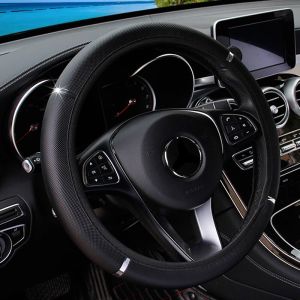 Leather Metal Strip Sporty Pop Car without Inner Rim Steering Wheel Cover Car Accessories Fit 14.5-15 Inches